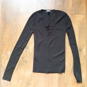 Express Black Long Sleeve Knit Top SZ S Stretchy Detailed